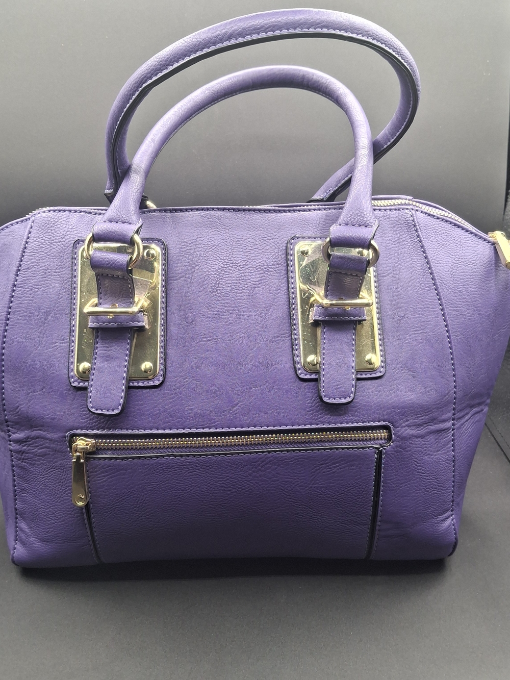 Charming Charlie Purple Satchel Handbag with Gold Hardware